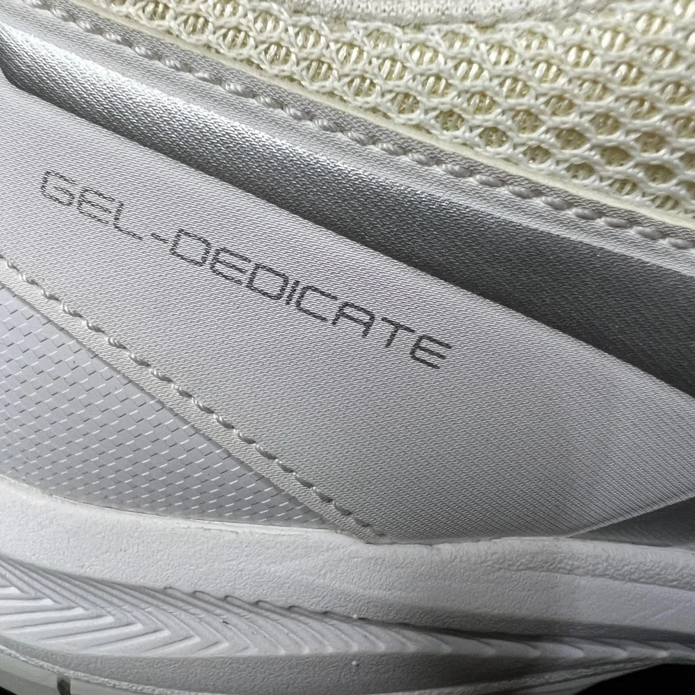 Asics Gel-Dedicate 5 E757Y Womens 10.5 Tennis Shoes White Silver Lace Up Sneaker